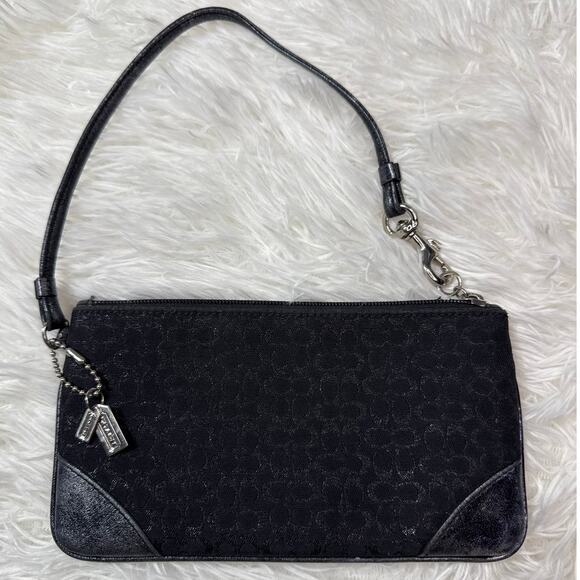 Vintage COACH y2k Black Metallic Silver Signature Canvas Wristlet - Picture 1 of 8